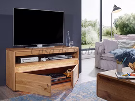 Massivholz TV-Kommode 123x63x44 cm Wildeiche massiv natur geölt inklusive Beleuchtung Casa de mobila Goslar