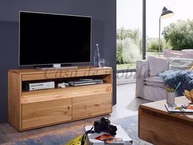 TV-Lowboard 123x63x44 cm Wildeiche massiv natur geölt inklusive Beleuchtung Casa de mobila Goslar