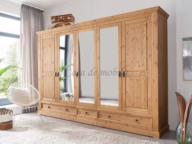 Massivholz Drehtürenschrank 5türig mit Spiegel MEXICAN-STIL 310x215x62cm Kiefer massiv Eichefarben gelaugt geölt Casa de mobila Goslar Massivholz Drehtürenschrank 5türig mit Spiegel MEXICAN-STIL 310x215x62cm Kiefer massiv Eichefarben gelaugt geölt Casa de mobila Goslar
