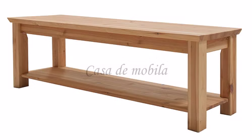 Holzbank mit Ablage MEXICAN-STIL 140x43x36cm Kiefer massiv Eichefarben gelaugt geölt Casa de mobila Goslar
