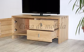 Holz Fingerzapfen gehrung TV-Bank CAMILLA Wildeiche massiv Bianco geölt casademobila