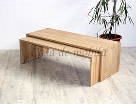 Holz Bank mit schlitz zapfen Beistellbank Set 2teilig CAMILLA Wildeiche massiv weiss Bianco geölt casademobila