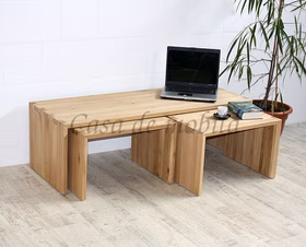 Vollholz Couchtisch-Set 3teilig 135x42x50cm CAMILLA Eiche Wildeiche massiv weiss Bianco geölt Vollholz Couchtisch-Set 3teilig 135x42x50cm CAMILLA Eiche Wildeiche massiv weiss Bianco geölt