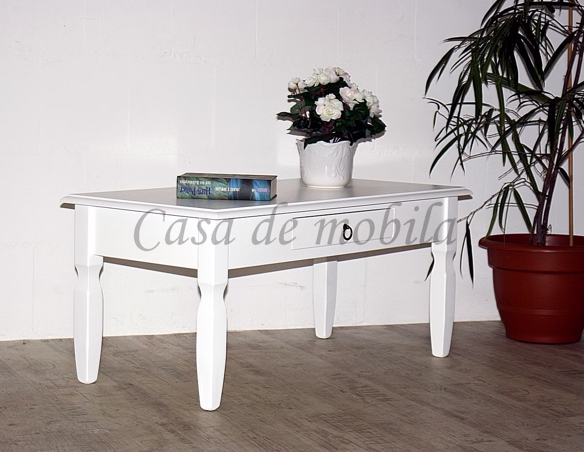 Massivholz Couchtisch mit Schublade 100x45x50cm DECOR Pappel weiß casademobila Goslar Massivholz Couchtisch mit Schublade 100x45x50cm DECOR Pappel weiß casademobila Goslar