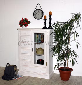Hochkommode vitrine weiss Landhaus 95x131x47cm PINEA Pinie massiv weiß gebürstet casademobila goslar Hochkommode vitrine weiss Landhaus 95x131x47cm PINEA Pinie massiv weiß gebürstet casademobila goslar