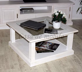 Couchtisch mit glasplatte 90x45x90cm PINEA Pinie massiv weiß gebürstet casademobila Goslar