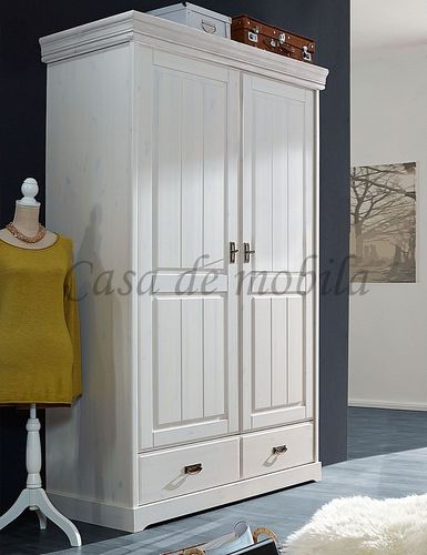 Garderobenschrank 132x217x62cm NEAPEL Kiefer weiß gewachst