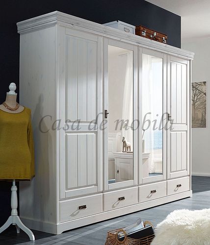 Kleiderschrank 255x217x62cm NEAPEL Kiefer massiv weiß