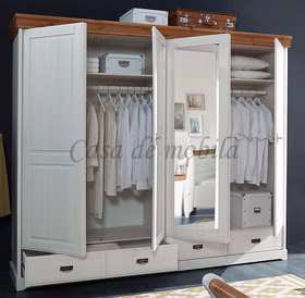 landhausstil Kleiderschrank mit spiegel 255x217x62cm 4türig NEAPEL Kiefer massiv weiß honigfarben Casa de mobila Goslar landhausstil Kleiderschrank mit spiegel 255x217x62cm 4türig NEAPEL Kiefer massiv weiß honigfarben Casa de mobila Goslar