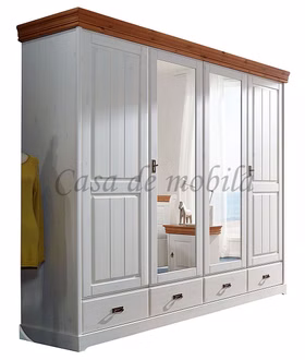 Kleiderschrank mit spiegel NEAPEL 4türig landhaus 255x217x62cm Kiefer massiv 2farbig weiß honigfarben lackiert Casa de mobila Goslar Kleiderschrank mit spiegel NEAPEL 4türig landhaus 255x217x62cm Kiefer massiv 2farbig weiß honigfarben lackiert Casa de mobila Goslar