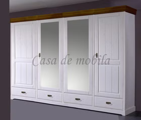 Massivholz Kleiderschrank mit spiegel NEAPEL 4türig 255x217x62cm Kiefer massiv weiß honigfarben lackiert Casa de mobila Goslar Massivholz Kleiderschrank mit spiegel NEAPEL 4türig 255x217x62cm Kiefer massiv weiß honigfarben lackiert Casa de mobila Goslar