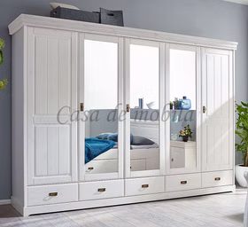 Kleiderschrank mit Spiegel Landhaus NEAPEL 5türig 315x217x62cm Kiefer weiß Casademobila Goslar Kleiderschrank mit Spiegel Landhaus NEAPEL 5türig 315x217x62cm Kiefer weiß Casademobila Goslar
