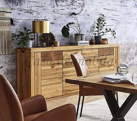 Sideboard 219x94x45cm SKYLINE Ureiche massiv natur geölt Hirnholz Sideboard SKYLINE 4-türig 219x94x45cm Ureiche Hirnholz massiv geölt Bügelgriffe Casa de mobila Goslar