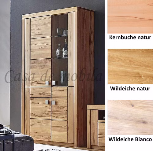 Massivholz Vitrinenschrank Hoch SKYLINE 4türig 115x203x40cm Kernbuche oder Wildeiche massiv geölt quadratische Griffe Casa de mobila Goslar Massivholz Vitrinenschrank Hoch SKYLINE 4türig 115x203x40cm Kernbuche oder Wildeiche massiv geölt quadratische Griffe Casa de mobila Goslar