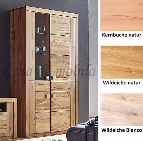 Vitrine 115x203x40cm SKYLINE Kernbuche oder Wildeiche massiv natur oder Bianco geölt Vitrine 115x203x40cm SKYLINE Kernbuche oder Wildeiche massiv natur oder Bianco geölt