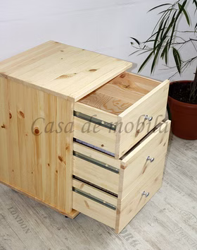 Massivholz Druckerkommode mit rollen und Schubladen CONTRA 46x69x49cm Kiefer massiv natur lackiert Casa de mobila Goslar