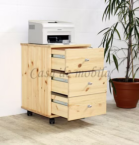 Massivholz Bürokommode mit rollen und Schubladen CONTRA 46x69x49cm Kiefer massiv natur lackiert Casa de mobila Goslar
