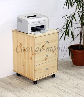Massivholz Büroschrank mit rollen und Schubladen CONTRA 46x69x49cm Kiefer massiv natur lackiert Casa de mobila Goslar