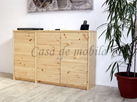 Massivholz Dielenkommode schmal CONTRA 134x84x33cm 3türig Kiefer massiv natur lackiert Casa de mobila Goslar