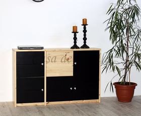Kommode 134x84x33cm CONTRA Kiefer massiv natur schwarz Kommode 134x84x33cm CONTRA Kiefer massiv natur schwarz