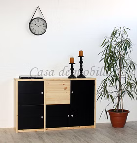 Kommode 134x84x33cm CONTRA Kiefer massiv natur schwarz Kommode 134x84x33cm CONTRA Kiefer massiv natur schwarz