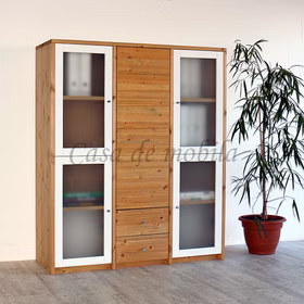 Massivholz Esszimmerschrank mit Glastüren weiss 136 cm CONTRA Kiefer massiv gelaugt geölt Massivholz Esszimmerschrank mit Glastüren weiss 136 cm CONTRA Kiefer massiv gelaugt geölt