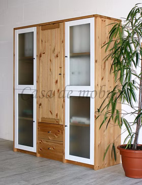 Ordnerschrank mit 4 weiße glastüren CONTRA 136x161x46cm Kiefer massiv Massivholz Ordnerschrank mit weiße glastüren CONTRA 136x161x46cm Kiefer massiv Casa de mobila Goslar