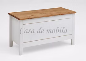 Massivholz Flachdeckeltruhe klein 86x47x38cm EVA Kiefer massiv 2farbig weiß lasiert / gelaugt geölt Casa de mobila Goslar