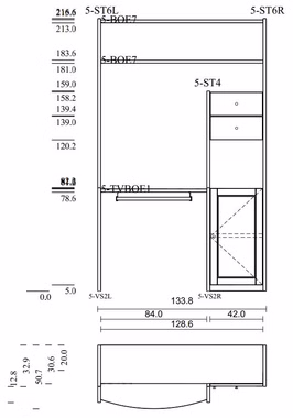 Schreibtisch-Regal 134x217x51/33cm CONTRA Massivholz