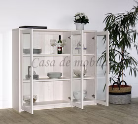 Massivholz Geschirrschrank mit Glastüren CONTRA 134x123x33cm kiefer massiv weiss lackiert Casa de mobila Goslar Massivholz Geschirrschrank mit Glastüren CONTRA 134x123x33cm kiefer massiv weiss lackiert Casa de mobila Goslar