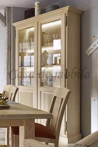 Vitrinenschrank Landhaus 110x220x46cm PINEA Pinie massiv weiss decape sandfarbe casademobila Goslar Vitrinenschrank Landhaus 110x220x46cm PINEA Pinie massiv weiss decape sandfarbe casademobila Goslar