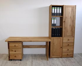 Büroeinrichtung set 3teilig mit PC-Tisch 160cm, Schrank Tiefe 46cm CONTRA Eiche massiv natur geölt Casa de mobila Goslar