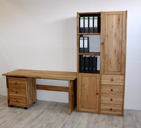 Massivholz Büromöbel Set 3teilig, PC-Tisch 160cm, Schrank Tiefe 46cm CONTRA Eiche massiv natur geölt Casa de mobila Goslar