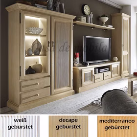 Massivholz Wohnwand PINEA 4teilig Pinie massiv weiss,honig gebürstet Casademobila Massivholz Wohnwand PINEA 4teilig Pinie massiv weiss,honig gebürstet Casademobila