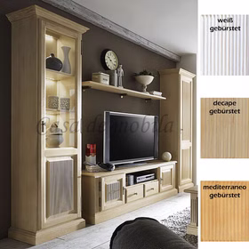 Wohnwand komplett set landhaus weiss sandfarbe honig PINEA Pinie massiv casademobila Goslar