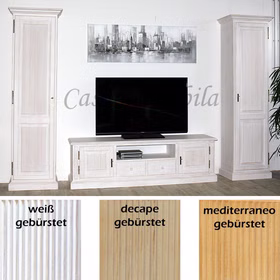 Wohnwand komplett set 3 teilig landhaus weiss sandfarbe honig PINEA Pinie massiv casademobila Goslar