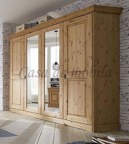 Kleiderschrank Set RIMINI 4türig 256x215x65cm Kiefer massiv lackiert