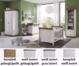 Babyzimmer 9teilig BERGEN Kiefer 2farbig weiß / gelaugt Babyzimmer 9teilig BERGEN Kiefer 2farbig weiß / gelaugt geölt Casa de mobila Goslar