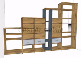 Regal 296x199x33cm CONTRA Eiche geölt,Buche grau,Fenstergrau lackiert Dachschräge Regal 296x199x33cm CONTRA Wildeiche massiv natur geölt, Kernbuche grau, fenstergrau lackiert von Casademobila Goslar