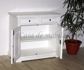 Kommode 2-türig 100x90x50cm VICTORIA Fichte massiv Massivholz geschirrschrank 90x100x50cm Landhaus Fichte antikweiß lackiert casa de mobila Goslar