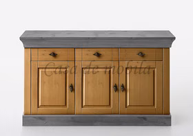 Sideboard 3-türig 143x85x45cm BERGEN Kiefernholz gelaugt geölt, grau lackiert Sideboard 3-türig 143x85x45cm BERGEN Kiefer massiv gelaugt geölt, grau lackiert Casa de mobila Goslar