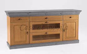 Anrichte mit Glasschubladen 185x85x45cm BERGEN Kiefer massiv gelaugt geölt, grau lackiert Casa de mobila Goslar