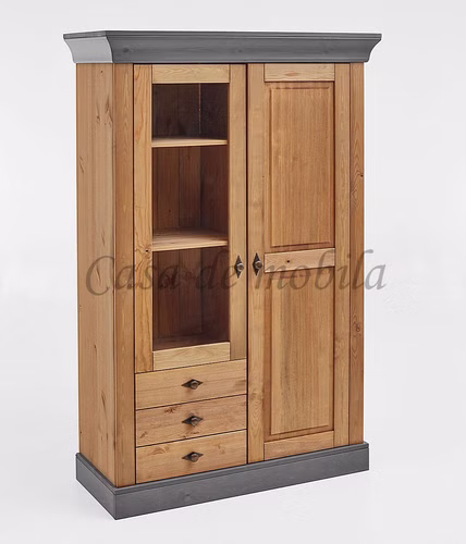 Vitrinenschrank 108x163x45cm BERGEN Kiefer 2farbig gelaugt / grau Vitrinenschrank 108x163x45cm BERGEN Kiefer 2farbig gelaugt / grau