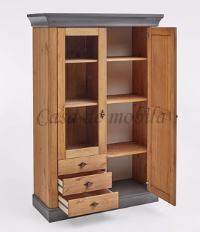 Vitrinenschrank 108x163x45cm BERGEN Kiefer 2farbig gelaugt / grau Vitrinenschrank 108x163x45cm BERGEN Kiefer 2farbig gelaugt / grau