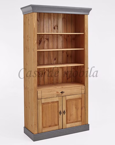 Massivholz Bücherregal mit türen und schublade 108x202x45cm BERGEN Kiefer massiv gelaugt geölt grau, 132 lgf/gra Casa de mobila Goslar Massivholz Bücherregal mit türen und schublade 108x202x45cm BERGEN Kiefer massiv gelaugt geölt grau, 132 lgf/gra Casa de mobila Goslar