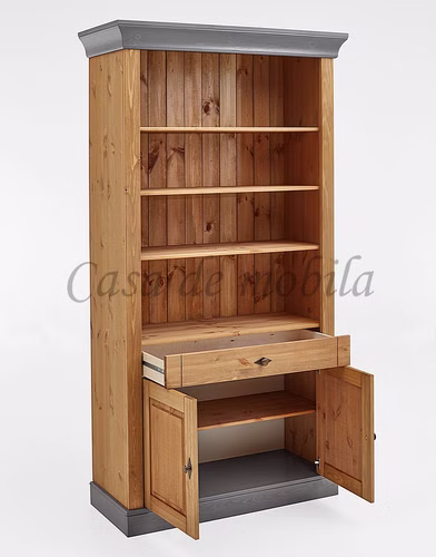 Massivholz Bücherregal mit türen und schublade 108x202x45cm BERGEN Kiefer massiv gelaugt geölt grau, 132 lgf/gra Casa de mobila Goslar Massivholz Bücherregal mit türen und schublade 108x202x45cm BERGEN Kiefer massiv gelaugt geölt grau, 132 lgf/gra Casa de mobila Goslar