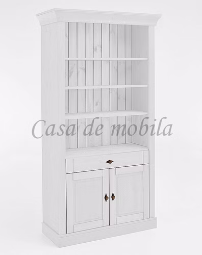 Massivholz Bücherregal mit türen und schublade 108x202x45cm BERGEN Kiefer massiv weiß lasiert, 132 wss/wss Casa de mobila Goslar Massivholz Bücherregal mit türen und schublade 108x202x45cm BERGEN Kiefer massiv weiß lasiert, 132 wss/wss Casa de mobila Goslar
