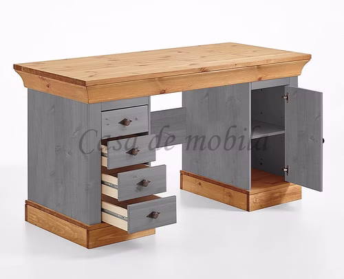 Schreibtisch 143x77x65cm BERGEN Kiefer 2farbig grau / gelaugt geölt
