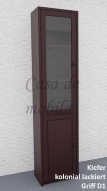 Schmale Bürorschrank mit glastür 47x199x33cm CONTRA kiefer massiv dunkelbraun kolonial lackiert von Casademobila Goslar