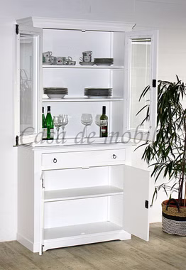 Geschirrschrank mit glastüren schmal TOSCANA 105x207x43cm Pappel massiv weiß lackiert casademobila Goslar